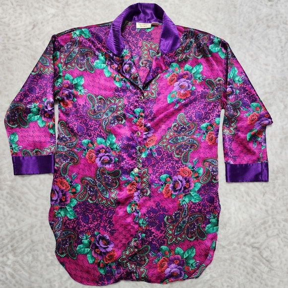 Victoria's Secret Other - Victoria's Secret Vintage Gold Label Satin Floral paisley Sleep Shirt Size S